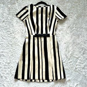 Topshop stripe, pleat front dress with paten leather faux belt